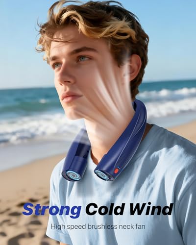 Kesguar Portable Neck Fan, 20H RunTime Cooling Fan, 6 Speeds 360° Airflow Personal Fan, Rechargeable Hands Free with 6000mAh Battery Wearable Fan Gifts for Women Men Outdoor Travel Camping - color: Deep Blue