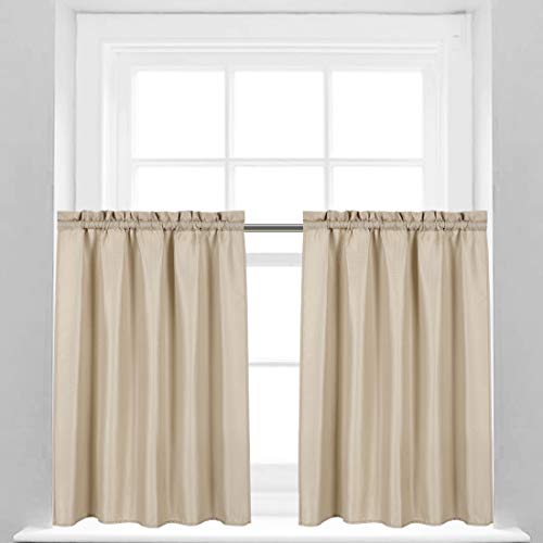 Valea Home Waffle Weave Textured Bathroom Window Curtains Water Repellent Short Curtains Window Covering Half Window Curtains Kitchen Tiers, Taupe, 36 x 36 inches, Set of 2 - color: Taupe, size: 36"W x 36"L (Pack of 2)