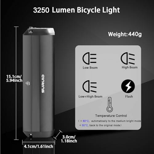 Suruid Super Bright LED Bike Light, USB Rechargeable Bicycle Headlight, Waterproof Bike Headlight, Waterproof Bike Headlight,Daytime Running Light,MTB Off-Road Cycling Commuting - style: 3250lumen