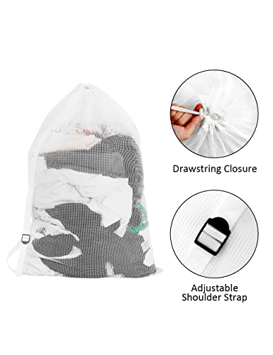 Mesh Laundry Bags with Adjustable Shoulder Strap, 24" x 36" Heavy Duty Nylon, Drawstring Closure, 3-Pack, Mixed Colors - color: Grey, White, Black-1