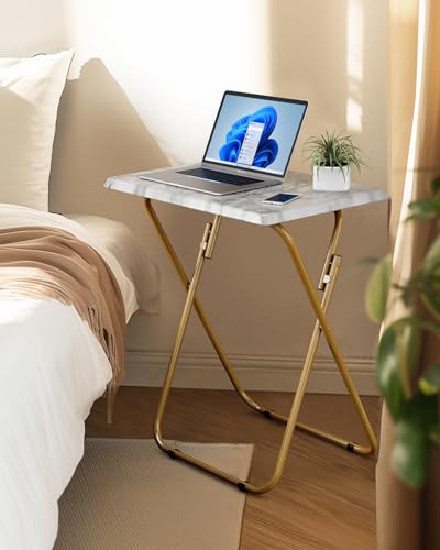 HUANUO Folding TV Tray Table -Stable Tray Table with No Assembly Required, TV Dinner Tray for Eating, Foldable Snack Tables for Bed & Sofa (Marbling) - color: Marble