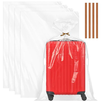 Ohuimrt Extra Large Clear Plastic Bags, 40 x 60 Inch, 4 Pack | Reusable, Jumbo, Waterproof, Includes 4 Ties, For Luggage, Suitcase, Furniture, Chair Storage & Moving