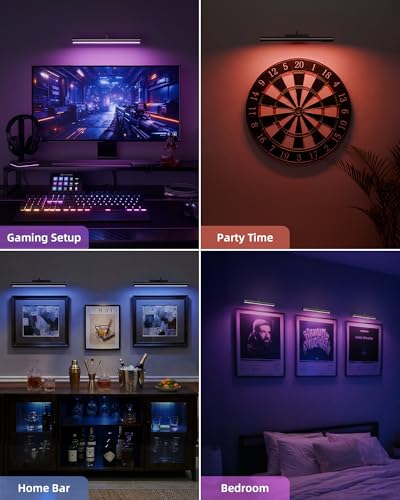 EZVALO 13 Inch Wireless Picture Lights, 4000mAh Rechargeable Battery RGB Colors Lights with Remote, Dimmable 3 Color Temps LED Painting Lights for Living Room, Bedroom (Black, 2Pack) - color: RGB Black