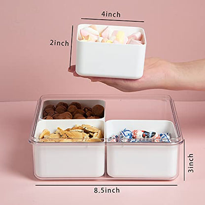 Divided Serving Tray with Lid for Veggie Charcuterie Container Portion Control Salad Keeper with 4 Removable Boxes Stackable Refrigerator Organizer Bins Food Storage Organizer Produce Saver - size: 1 Pack