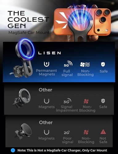 LISEN Upgraded for MagSafe Car Mount, Magnetic Phone Holder for Car Vent Phone Mount, Air Vent Car Phone Holder Mount, Magnetic Car Phone Holder for iPhone 17 Pro Max 16/15/14/13/12, Carbon Fiber - color: Carbon Fiber