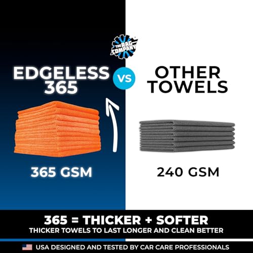 The Rag Company - Edgeless 365 Microfiber Towels (10-Pack) Premium 70/30 Blend, Professional Polishing, Wax Removal, Auto Detailing, 365gsm, 16in x 16in, Orange - color: Orange
