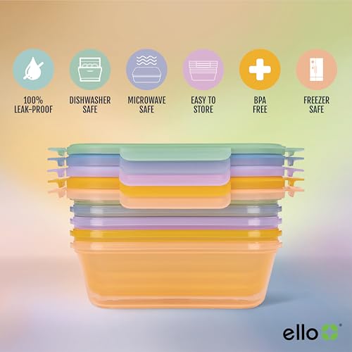 Ello Snap & Nest 10-Piece 4.5 Cup Plastic Meal Prep Set, Reusable Food Containers for Healthy Eating, Freezer, Dishwasher Safe, Cactus Blooms - color: Cactus Blooms, size: Meal Prep