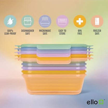 Ello Snap & Nest 10-Piece 4.5 Cup Plastic Meal Prep Set, Reusable Food Containers for Healthy Eating, Freezer, Dishwasher Safe, Cactus Blooms - color: Cactus Blooms, size: Meal Prep