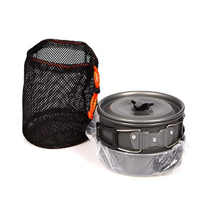 JZK Camp Cookware 2-3 People Set, Pan Pot Teapot Lightweight Outdoor Portable Camping Cooker Set for Trekking Hiking BBQ Picnic Campfire
