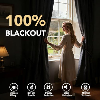H.VERSAILTEX Linen Look 100% Blackout Curtains for Bedroom Full Light Blocking Rod Pocket Linen Textured Thick Window Curtain Drapes with White Backing 2 Panels, 42" W x 45" L, Glacier Gray - color: Glacier Gray, size: 42"W x 45"L (Pack of 2)