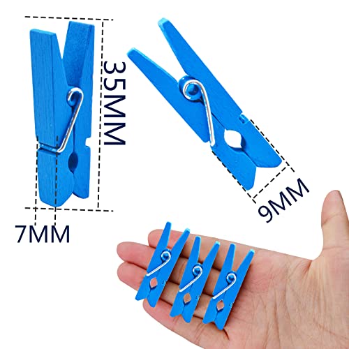 Jdesun 50pcs Blue Wood Clips Mini Clothespins Wooden Utility Paper Photo Clips Laundry Clothespin Peg Pins Craft Clip for Hanging Pictures Clothing DIY Handmade Projects - color: Blue(wood)