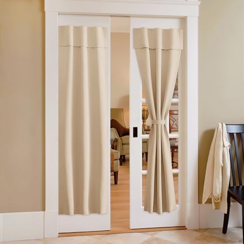 NICETOWN Sidelight Blackout Door Curtain Biscotti Beige 26" W x 72" L, French No Drill Self Adhesive Farmhouse Window Cover, Thermal Insulated Shade for Living Room & Kitchen, 1 Panel - color: Biscotti Beige, size: 26"W x 72"L (Pack of 1)