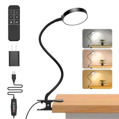 iFalarila Reading Light with Remote, LED Desk Lamp Clip on [1H Timer & Nightlight] RA>95 Dimmable Flexible Gooseneck, Reading Lamp with Clamp for Table - 3.5'' (Adapter Included) - style: 3.5'' Black