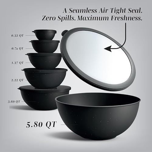 COOK WITH COLOR Mixing Bowls with TPR Lids - 12 Piece Plastic Nesting Bowls Set includes 6 Prep Bowls and 6 Lids, Microwave Safe (Speckled Black) - color: Speckled Black TPR Lids