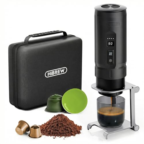 HIBREW H4C Explorer - Portable Electric Espresso Machine, USB-C Rechargeable Coffee Machine for Camping and Travel, Compact for Capsules & Ground Coffee, with Foldable Holder & Carrying Case (Black) - color: Black