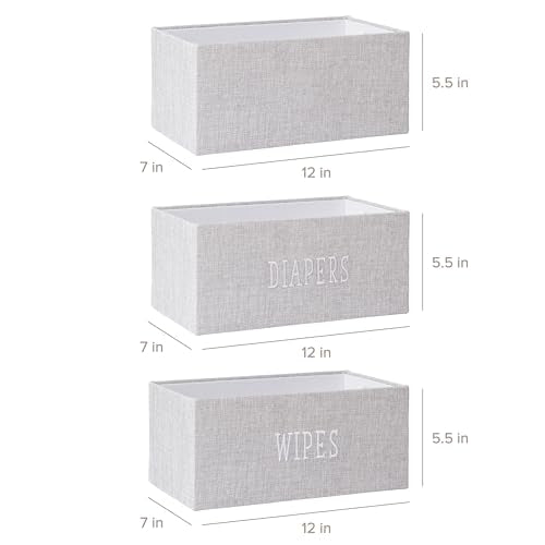RGI Home Decorative Storage Bins, Set of 3 Rectangular Greyboard Organizer Baskets for Nursery or Child's Room, Durable and Stylish, Each 12" L x 7" W x 5.5" H, Ideal for Toys and Essentials, Gray - style: 3-Pack Grey Nursery
