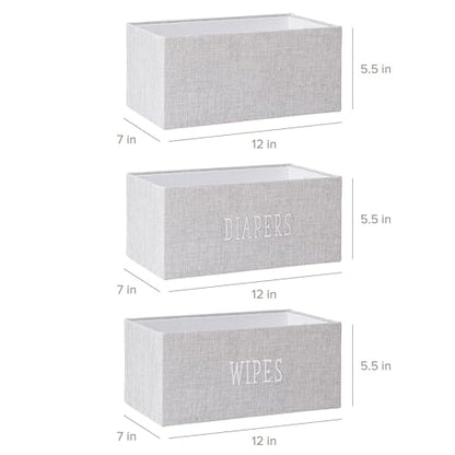 RGI Home Decorative Storage Bins, Set of 3 Rectangular Greyboard Organizer Baskets for Nursery or Child's Room, Durable and Stylish, Each 12" L x 7" W x 5.5" H, Ideal for Toys and Essentials, Gray - style: 3-Pack Grey Nursery