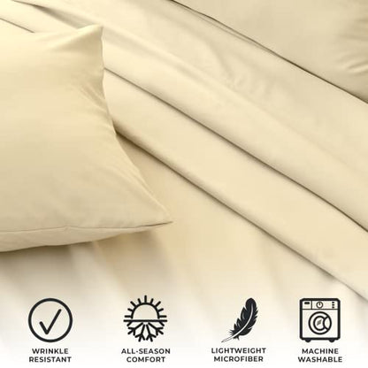 Great Bay Home 3-Piece Twin Taupe Microfiber Sheet Set - Ultra-Soft, Brushed Bedding Sheets & Pillowcases - Wrinkle & Fade Resistant, All-Season Bed Sheets for Bed (Twin, Natural) - color: 26 - Natural, size: Twin