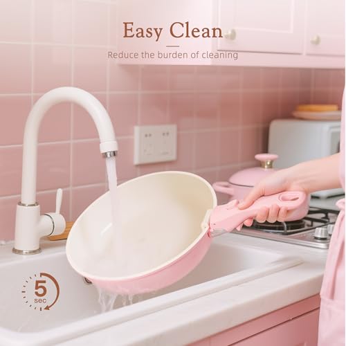 Astercook 23 Pcs Pots and Pans Set Non Stick, Ceramic Cookware Set Detachable Handle, RV Kitchen Cooking Set Removable Handles, Oven Safe, Induction Ready, Stackable, Pink, Mothers Day Gifts - color: Pink, size: 23 Piece