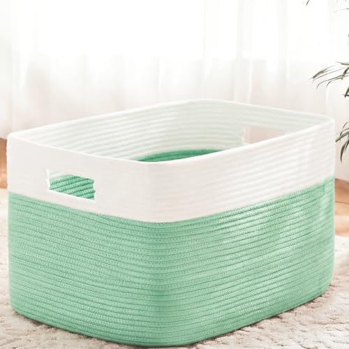 Artfeel Blanket Basket,Rectangle Woven Baskets for Storage,65L Laundry Basket for Decorative Nursery Blanket,Toys,Dirty Clothes and Magazine in Shelves,Baby Room,and Living Room - color: Green, size: 65L