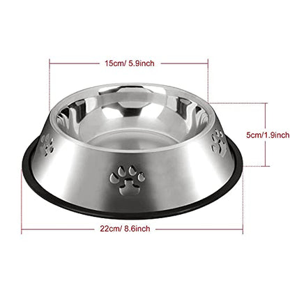 YUDANSI 2 Stainless Steel Dog Bowls, Dog Feeding Dishes, Doggie Plate Food Bowls with Rubber Base, Small and Medium Pet Feeder for Food and Water (M-16.6oz) - size: M-16.6oz