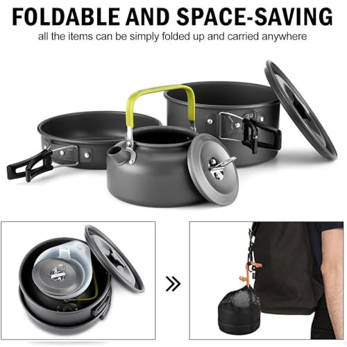 Camping Cookware Set Aluminum Nonstick Portable Outdoor Tableware Kettle Pot Cookset Cooking Pan Bowl for Hiking BBQ Picnic - color: Black