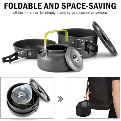 Camping Cookware Set Aluminum Nonstick Portable Outdoor Tableware Kettle Pot Cookset Cooking Pan Bowl for Hiking BBQ Picnic - color: Black