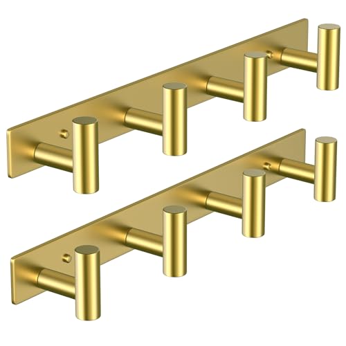 VAEHOLD Hat and Coat Wall Mount Rack - Hooks for Robes, Bags, Keys, and Towels - Bathroom Towel Hanger Organizer (Gold, “T“ Shape 4 Hooks 2 Pack) - color: Gold, size: “T“ Shape 4 Hooks 2 Pack