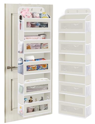 KYEVIS Over The Door Organizer, 5 Shelves Closet Door Hanging Organizer with 10 Mesh Pockets, Nursery Closet Organizer, Baby Essentials, Dorm Room Essentials for Girls - color: E Beige, size: 2 Pack