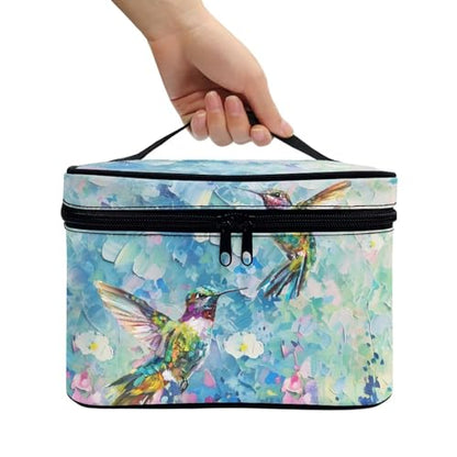 CMakeup Bags for Women Hummingbird Flower Printed Travel Cosmetic Organizer Large Capacity Toiletries Accessories Brush Holder Zipper Case with Top Handle - color: Hummingbird Flower