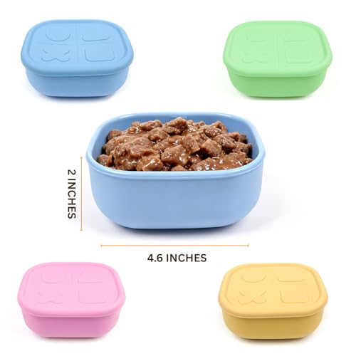 2ME Airtight Pet Wet Food Storage Containers with Lids (4-Pack, 12oz) - Silicone Meal Prep Kit for Dog & Cat Food - Freezer, Microwave & Dishwasher Safe - with Stainless Steel Scoop - size: 12oz Pack of 4