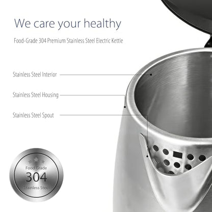 COMFEE' Stainless Steel Electric Kettle, 1.7 Liter Tea Kettle Electric & Hot Water Kettle, 1500W Fast Boil with LED Light, Auto Shut-Off and Boil-Dry Protection - color: Stainless Steel, size: 1.8 Quarts