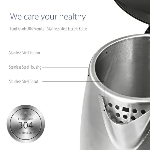 COMFEE' Stainless Steel Electric Kettle, 1.7 Liter Tea Kettle Electric & Hot Water Kettle, 1500W Fast Boil with LED Light, Auto Shut-Off and Boil-Dry Protection (Pack of 6) - color: Stainless Steel, size: 1.8 Quarts (Pack of 6)