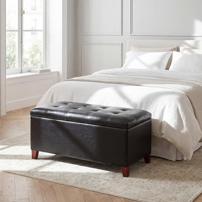 Asense Storage Ottoman Bench, 33" Faux Leather Upholstered End of Bed Bench with Safety Hinge,Wooden Legs,for Entryway Bedroom Living Room,Black - color: 33" Black Faux Leather