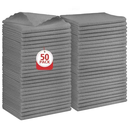 Orighty Microfiber Cleaning Cloth Bulk, 50 Pack Shop Towels, Reusable Cleaning Rags, Lint Free Microfiber Towels for Cars, Home & Kitchen, 12x12 Inch, Grey - color: Grey, size: 50 Pack