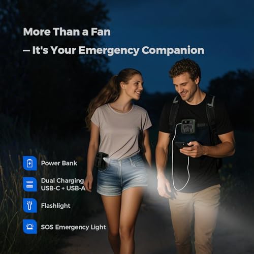 SEAINGO Portable Waist Fan Rechargeable – 10000mAh, 42 ft/s Max, 5 Speeds 16000RPM, Personal Cooling Wearable Clip Body Belt Shirt Fans, Hanging Neck Fan with Light - color: Olive Green