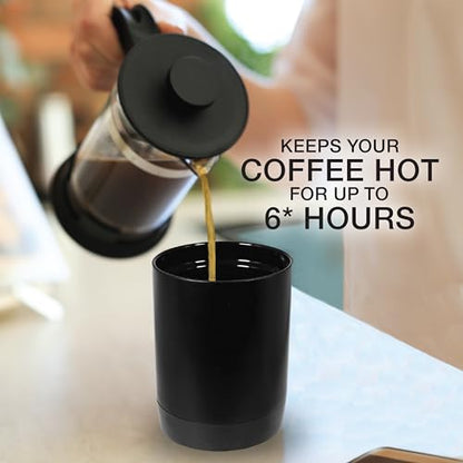 Brookstone Smart Self Heating Travel Mug & Wireless Phone Charging Station - 11 oz Temperature Control Heated Coffee Tumbler | 6Hr Battery for Continuous Warmth | Double-Wall Stainless Steel - Black - color: Black Mug