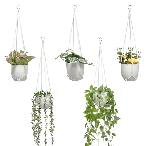 Macrame Plant Hanger 5 Pack Hanging Planters for Indoor Plants for Window,Ceiling Crochet Handmade Hanging Plant Holder Planter Hanging Baskets for Boho Home Decor Set
