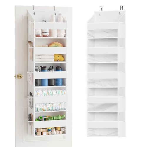 SpaceAid 1 Pack Over The Door Organizer with 5 Large Pockets and 10 Mesh Side Pockets, 5 Layers Door Organizer Hanging with Clear Window for Bedroom, Bathroom, Pantry and Nursery, White - color: White, size: 1 Pack