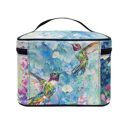 CMakeup Bags for Women Hummingbird Flower Printed Travel Cosmetic Organizer Large Capacity Toiletries Accessories Brush Holder Zipper Case with Top Handle - color: Hummingbird Flower