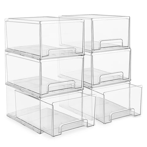 Sorbus Large Clear Stackable Storage Drawers – 6-Pack Plastic Organizer Bins with Handles – Stackable Pull-Out Storage Drawers for Closet, Pantry, Office, Bathroom, Craft, and Toy Organization - color: 6 Pack, size: Large