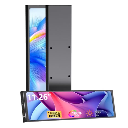 AISHICHEN 11.26" Mini Monitor FHD 1920x440 Small Wide Monitor for PC Case, Stretched Bar LCD Screen IPS Display with HDMI & Type-C for Raspberry Pi Laptop CPU GPU Temperature Aida64 Monitoring - size: 11.26