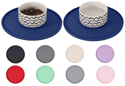Comtim Waterproof Dog Food Mat - 2 Pack Silicone Pet Food Mat Dog Food Bowl Mats Cat Water Mats Eating Tray, Non-Slip Pet Placemat with Lip for Messy Drinkers to Protect Floor,Navy Blue 11"×11" - color: Navy Blue