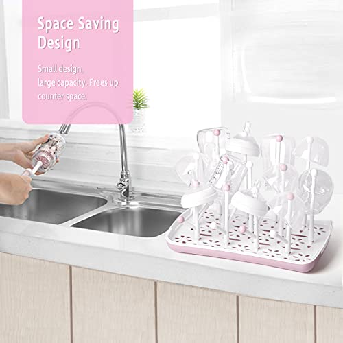 Termichy Baby Bottle Drying Rack, Large Capacity Baby Bottle Rack for Bottles, Dry Rack with Removable Water Tray(Pink) - color: Pink, size: Countertop Style