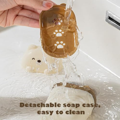 3Pcs Cute Travel Soap Case, Portable Leakproof Soap Container Box Dish with Lid, Draining Soap Holder with Covers for Bathroom Gym Traveling Camping Outdoor (Bear Shape)