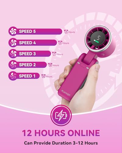 PlayHot Portable Handheld Turbo Fan, 5-Speed Personal Fan, USB-C Rechargeable Fan Up to 12 Hours, 3 IN 1 Hand Fan with Air Turbo Tech Cooling, Travel Fan for Cruise, Beach, Gifts for Women (Magenta) - color: Magenta