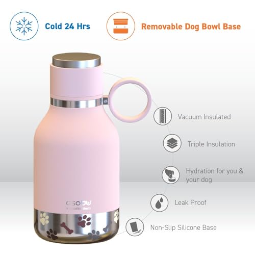 asobu Buddy Bottle, a Stainless Steel Insulated Water Bottle with Removable Dog Water Bowl and Dog Food and Treat Storage (Pink, 37 Oz) - color: Pink