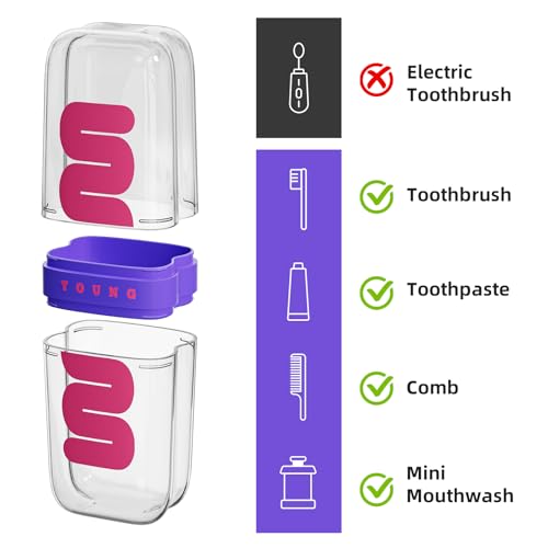 VITVITI Travel Soap Case Container, Portable Toothbrush Travel Case Dish Tray, 7.88 Inch Toothpaste Traveling Toothbrush Holder Set with Cover for Trip/Bathroom/Camping, Purple - color: Purple