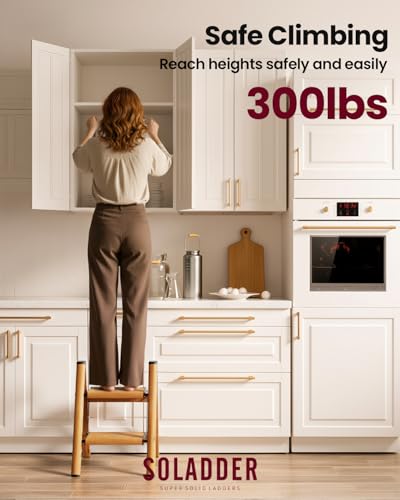 SOLADDER 2 Step Ladder, Folding Step Stool with Anti-Slip Wide Sturdy Pedal, Multi-Use for Home and Kitchen Use, Space Saving-Woodgrain(300lbs Capacity) - color: Woodgrain, size: 2 Step