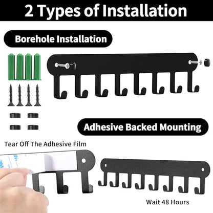 2 Pack Key Holder Wall Mount, Key Holder for Wall,Key Wall Holder, Key Hooks Hanging Keys, Key Hanger Wall Mount with 8 Hooks, Key Rack for Living Room, Kitchen, or Bathroo - color: Black